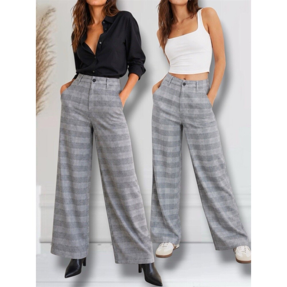 American Eagle Super High-Rise Baggy Wide Leg Women's Sz 10 B-Casual Plaid Pants